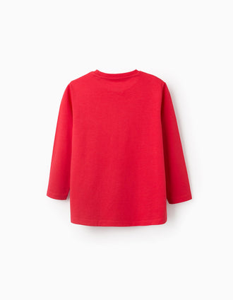 Lot de 2 T-Shirts à Manches Longues en Coton pour Garçon, Blanc/Rouge