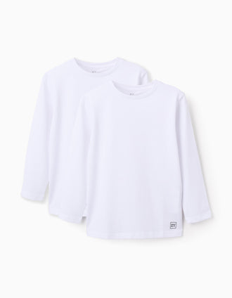 Pack 2 Camisetas de Manga Larga Lisas para Niño, Blanco