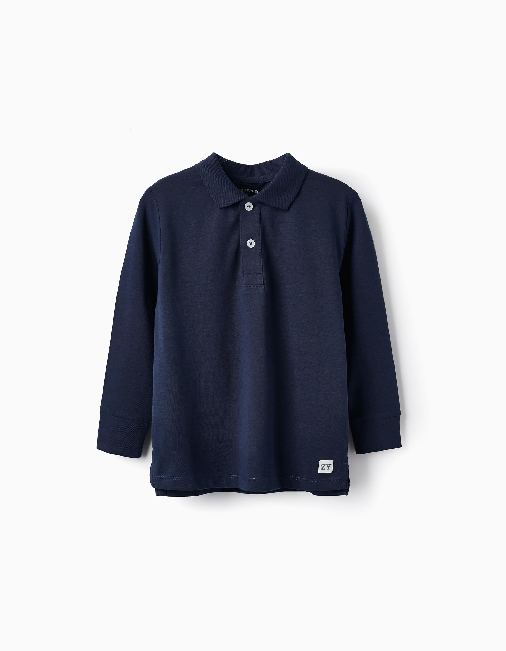 Long Sleeve Cotton Polo for Boys, Dark Blue