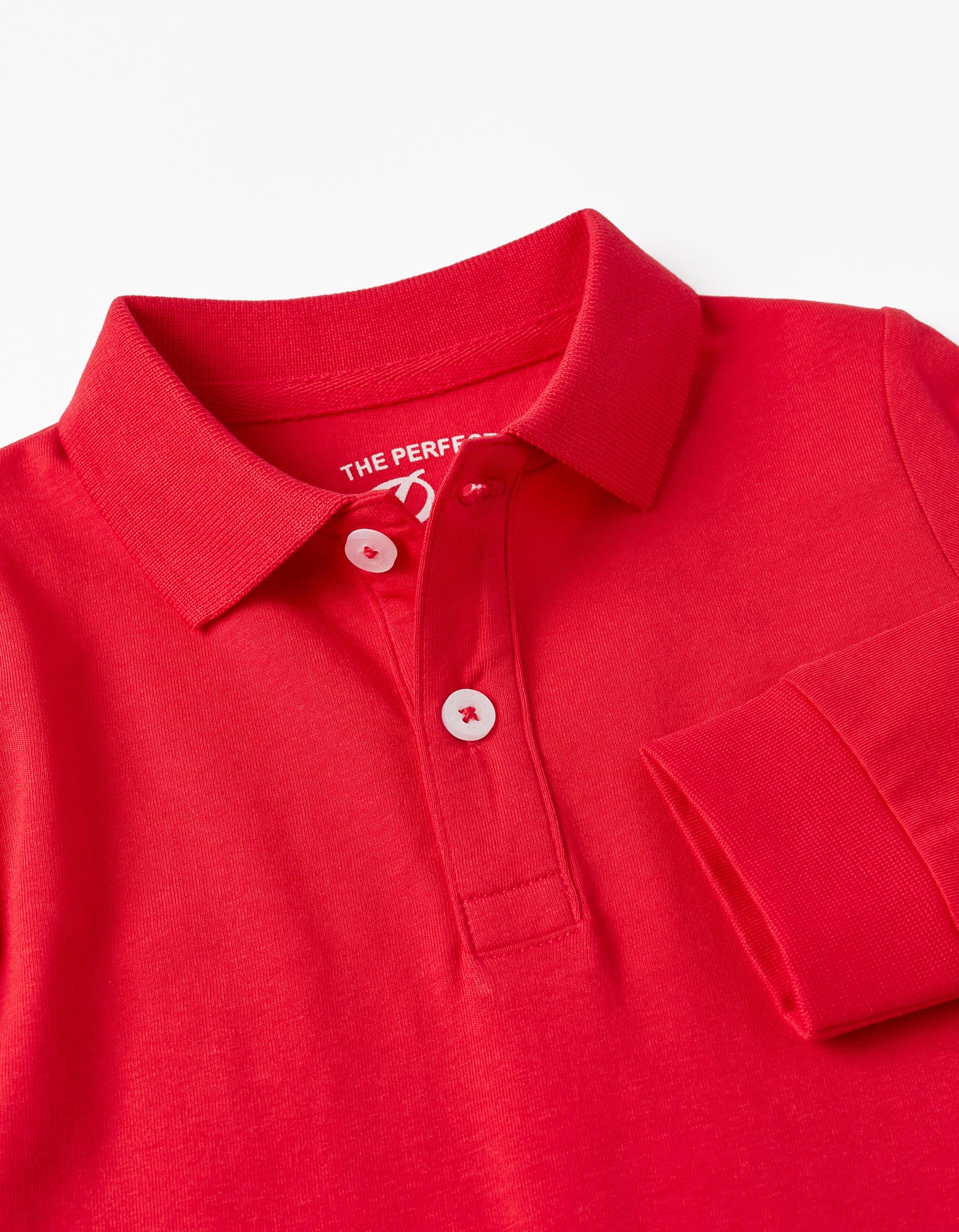 Polo de Manga Larga de Algodón para Bebé Niño, Rojo