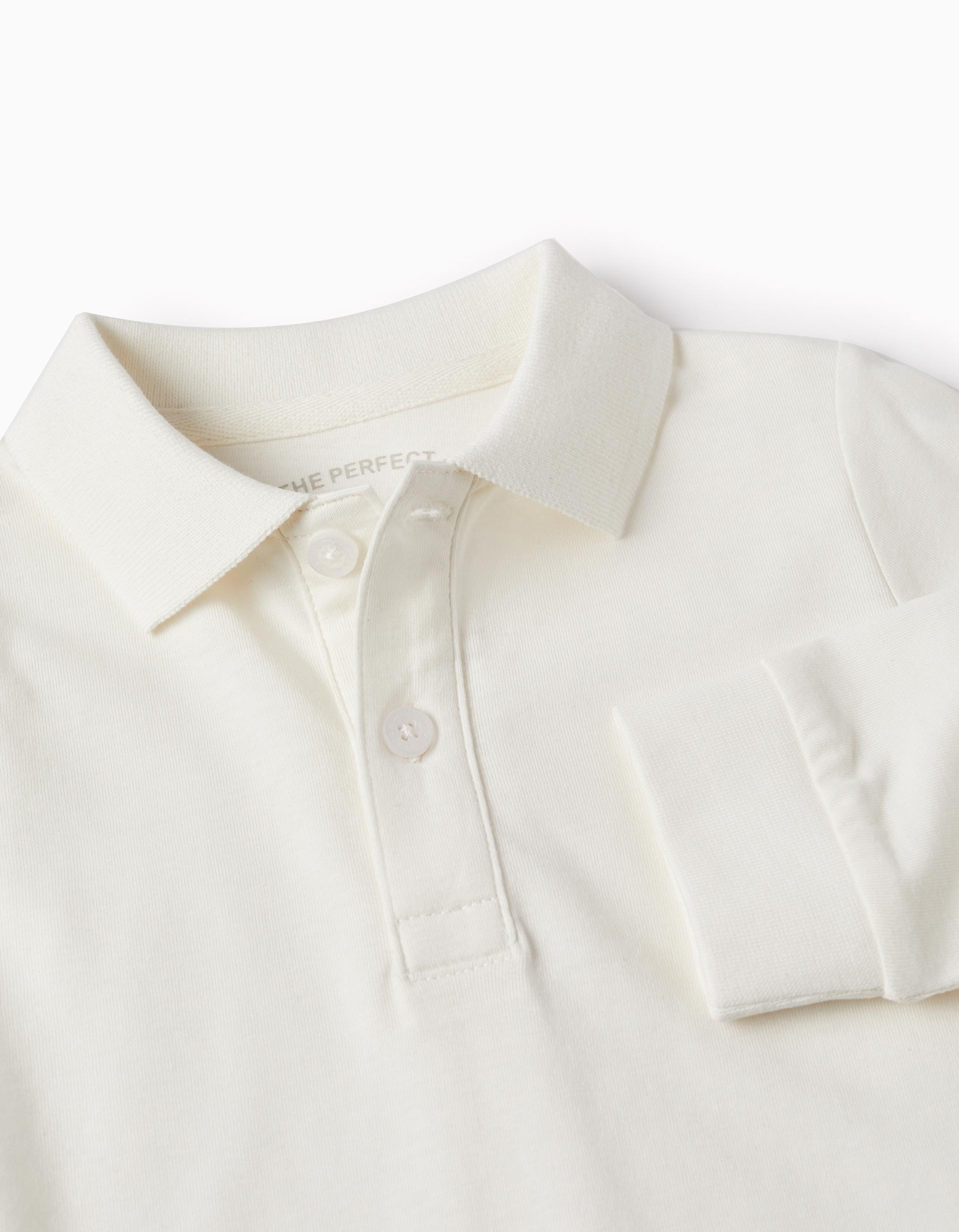 Polo à manches longues en coton pour bébé garçon, Blanc