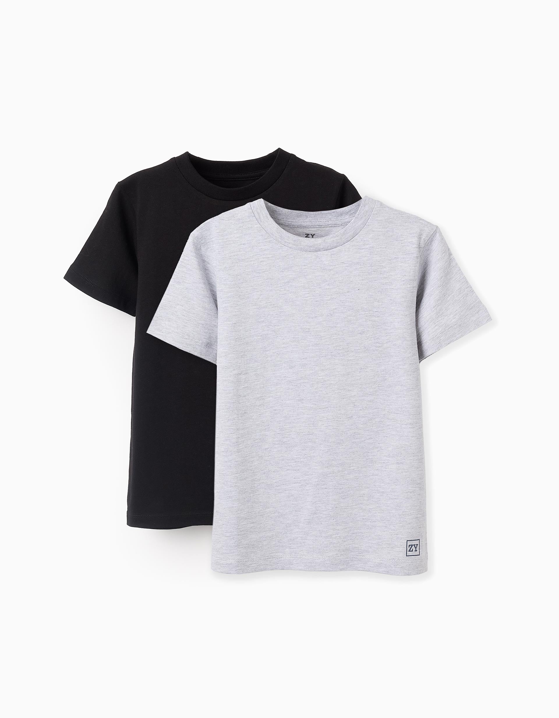 Pack of 2 Cotton T-shirts for Boys, Grey/Black