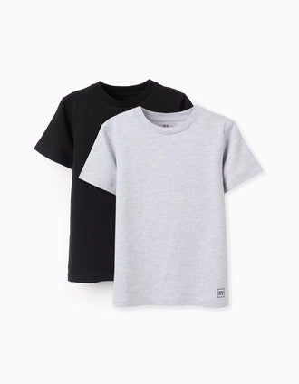 Pack 2 Camisetas de Algodón para Niño, Gris/Negro