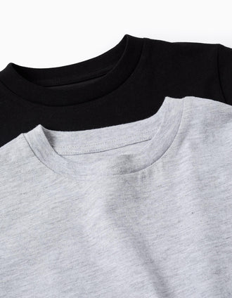 Pack 2 Camisetas de Algodón para Niño, Gris/Negro