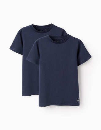 Pack 2 Camisetas de Algodón para Niño, Azul Oscuro