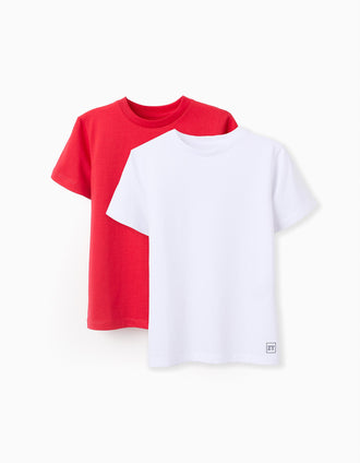 Pack 2 T-shirts de Algodão para Menino, Branco/Vermelho
