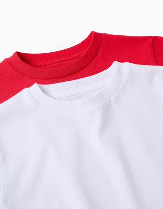 Pack 2 T-shirts de Algodão para Menino, Branco/Vermelho