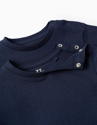 Pack 2 Camisetas Lisas en Algodón para Bebé Niño, Azul Oscuro