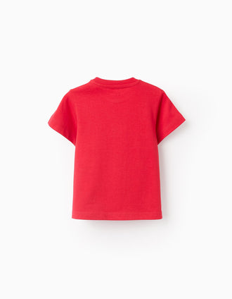 Pack 2 Camisetas Lisas en Algodón para Bebé Niño, Blanco/Rojo