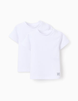 Pack 2 Camisetas Lisas en Algodón para Bebé Niño, Blanco