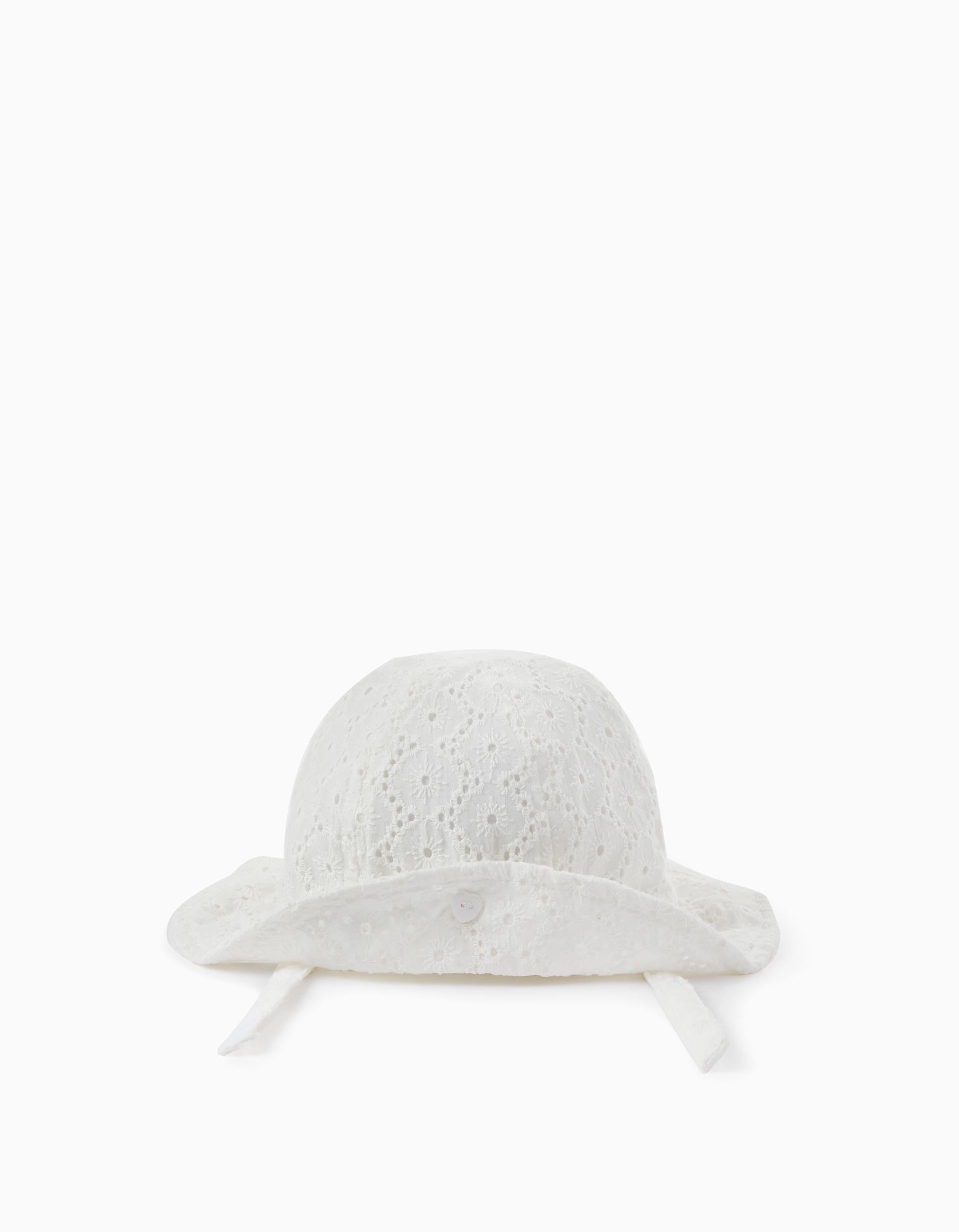 Sombrero con Bordado Inglés para Bebé y Recién Nacida, Blanco