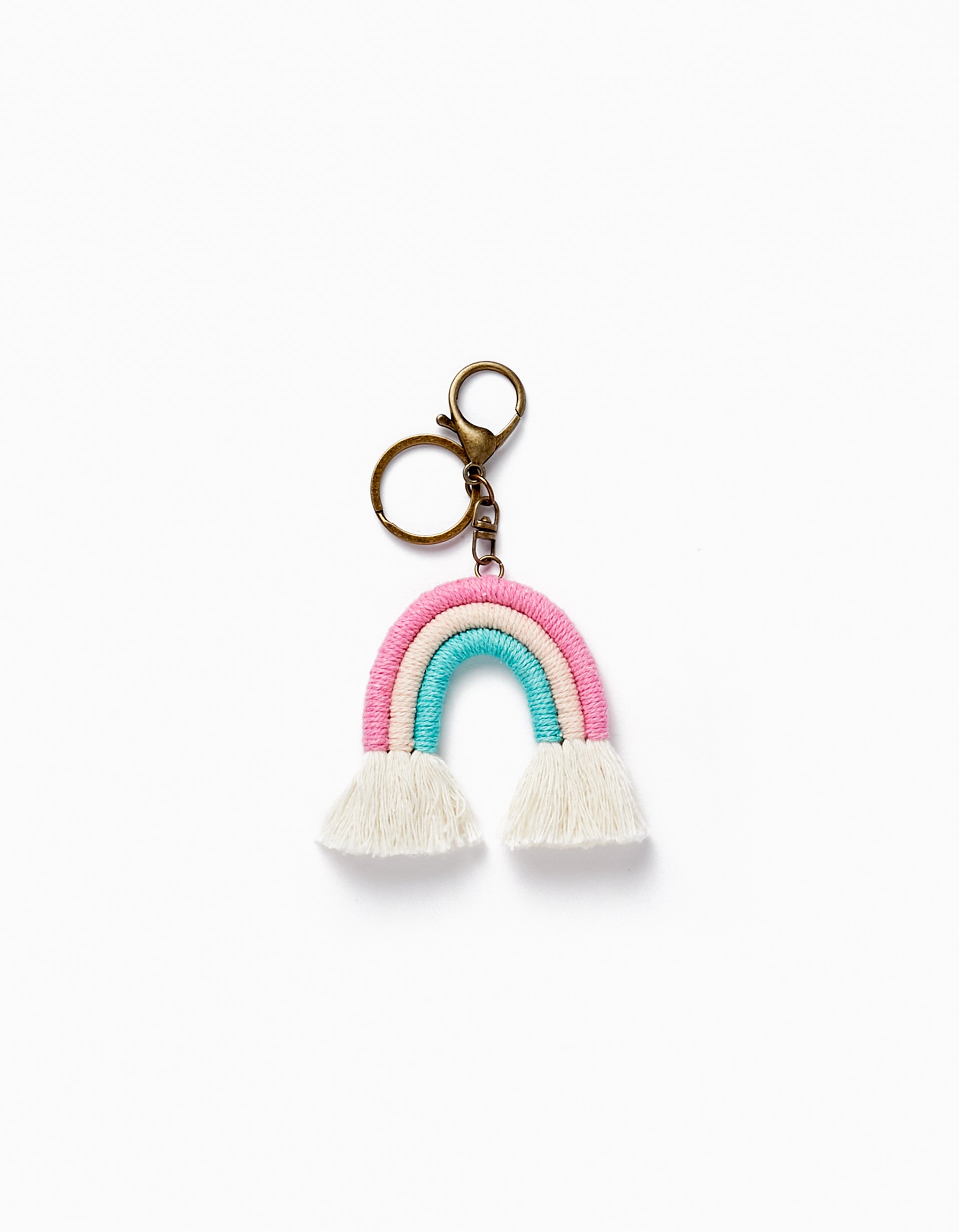 Porte-clés en métal et fil pour enfant 'Arc-en-ciel', Bleu/Rose/Blanc