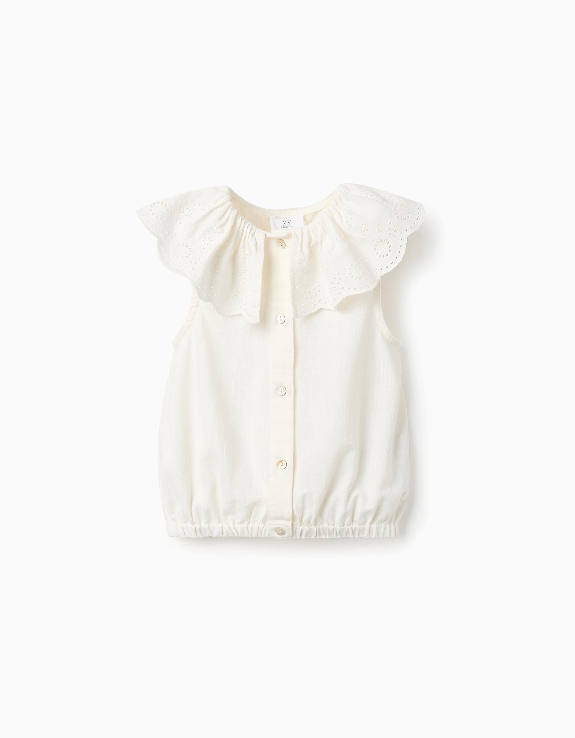 Blusa de Algodón con Bordado Inglés para Niña, Blanco