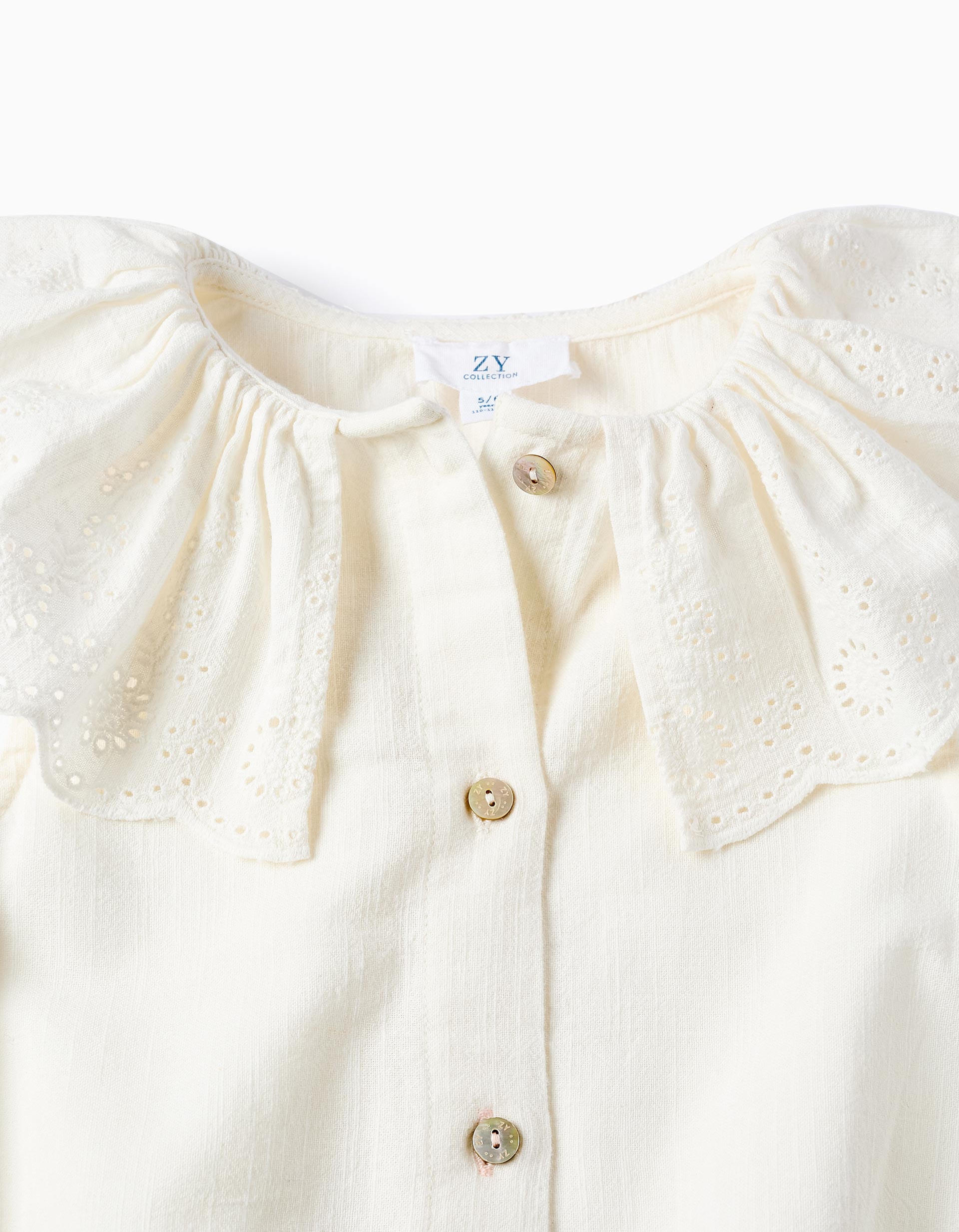 Blusa de Algodón con Bordado Inglés para Niña, Blanco