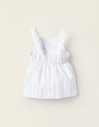 Striped Pinafore Dress for Newborn Girls, White/Green