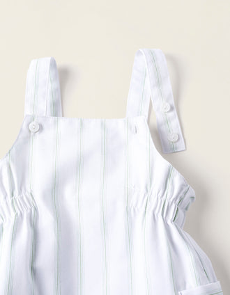 Striped Pinafore Dress for Newborn Girls, White/Green