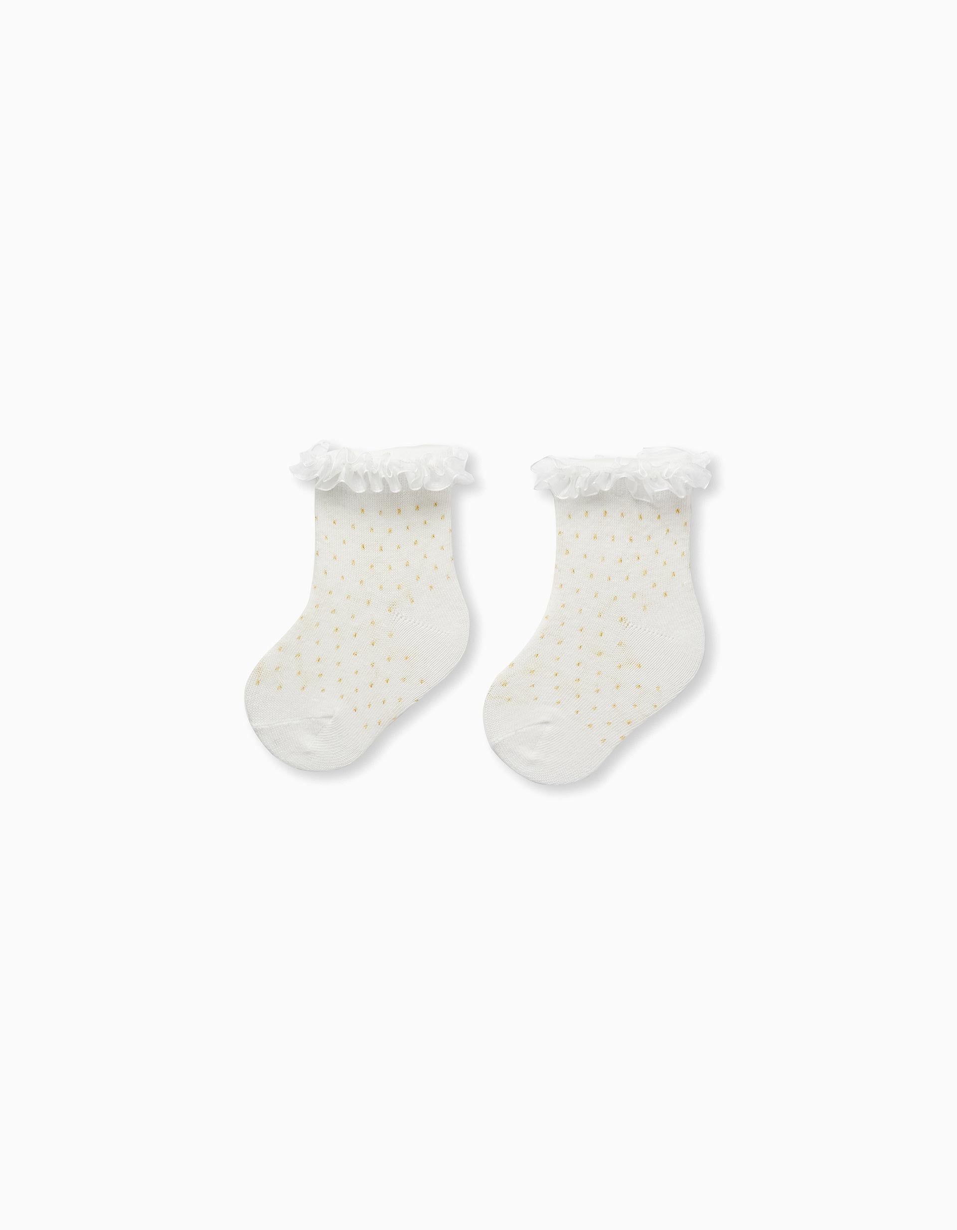 Chaussettes à Volants pour Bébé Fille, Blanc/Jaune