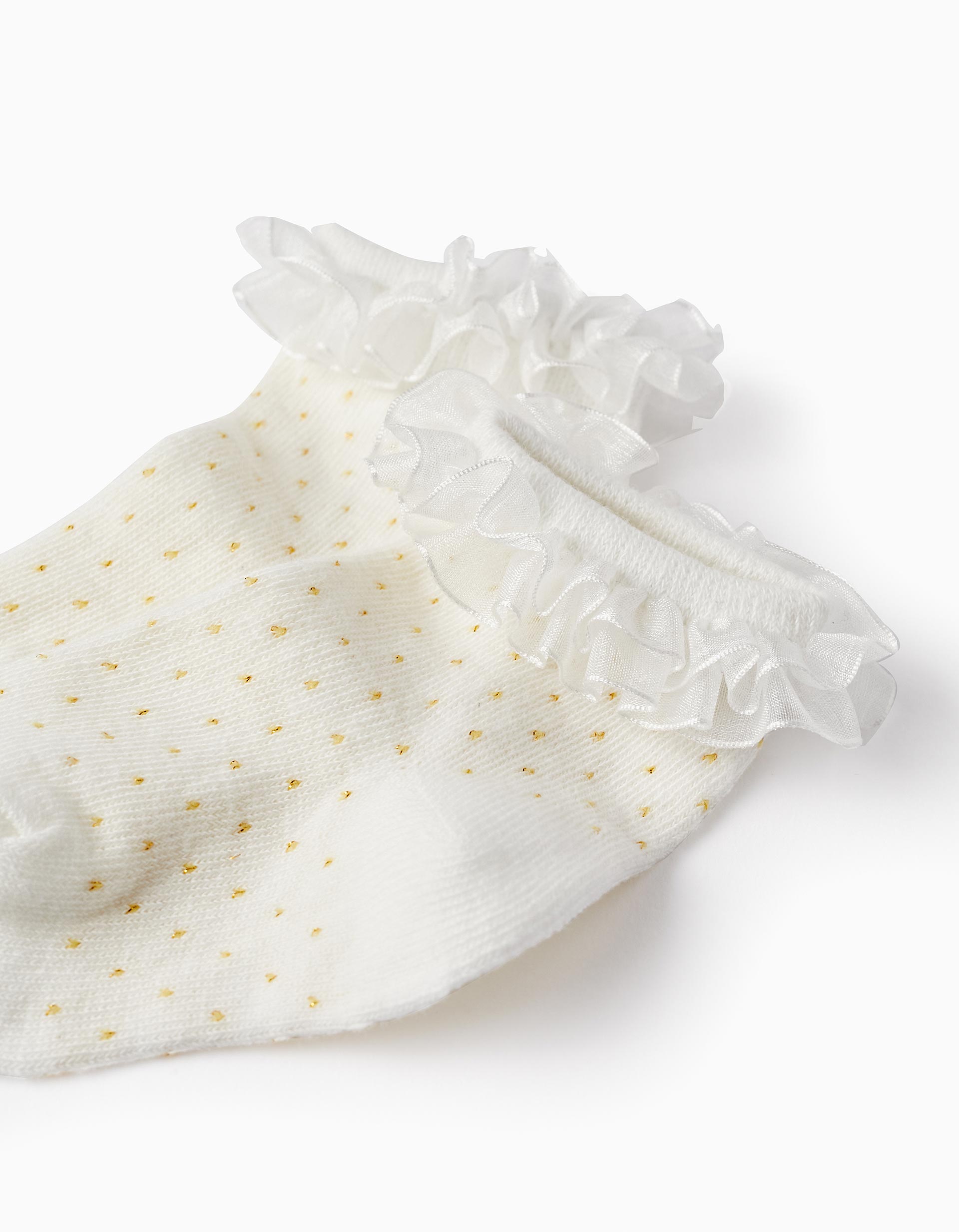 Chaussettes à Volants pour Bébé Fille, Blanc/Jaune