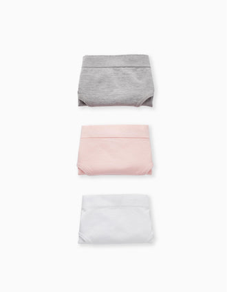 Pack 3 Pares de Bragas para Niña, Gris/Rosa/Blanco