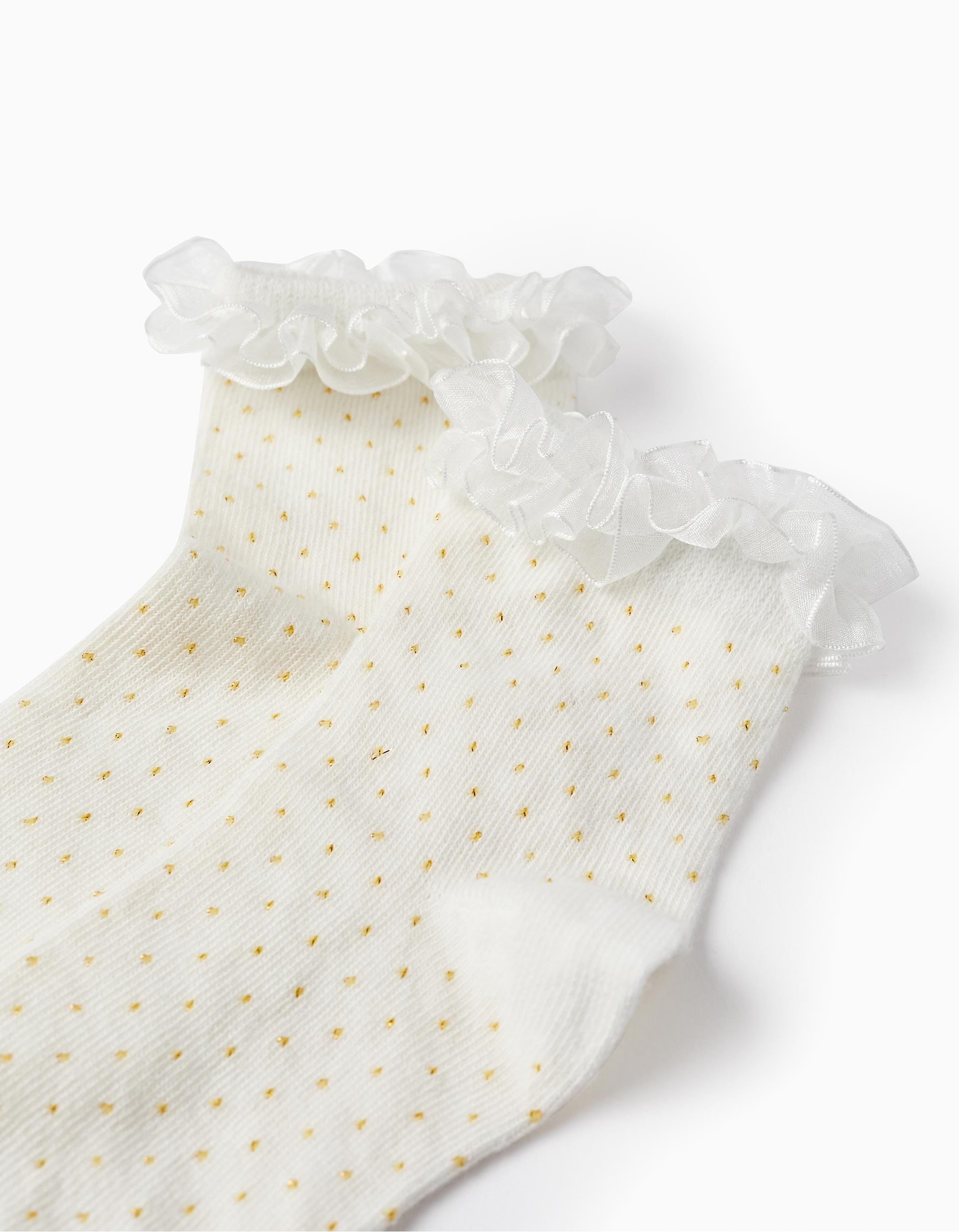 Frilly Socks for Girls, White/Yellow