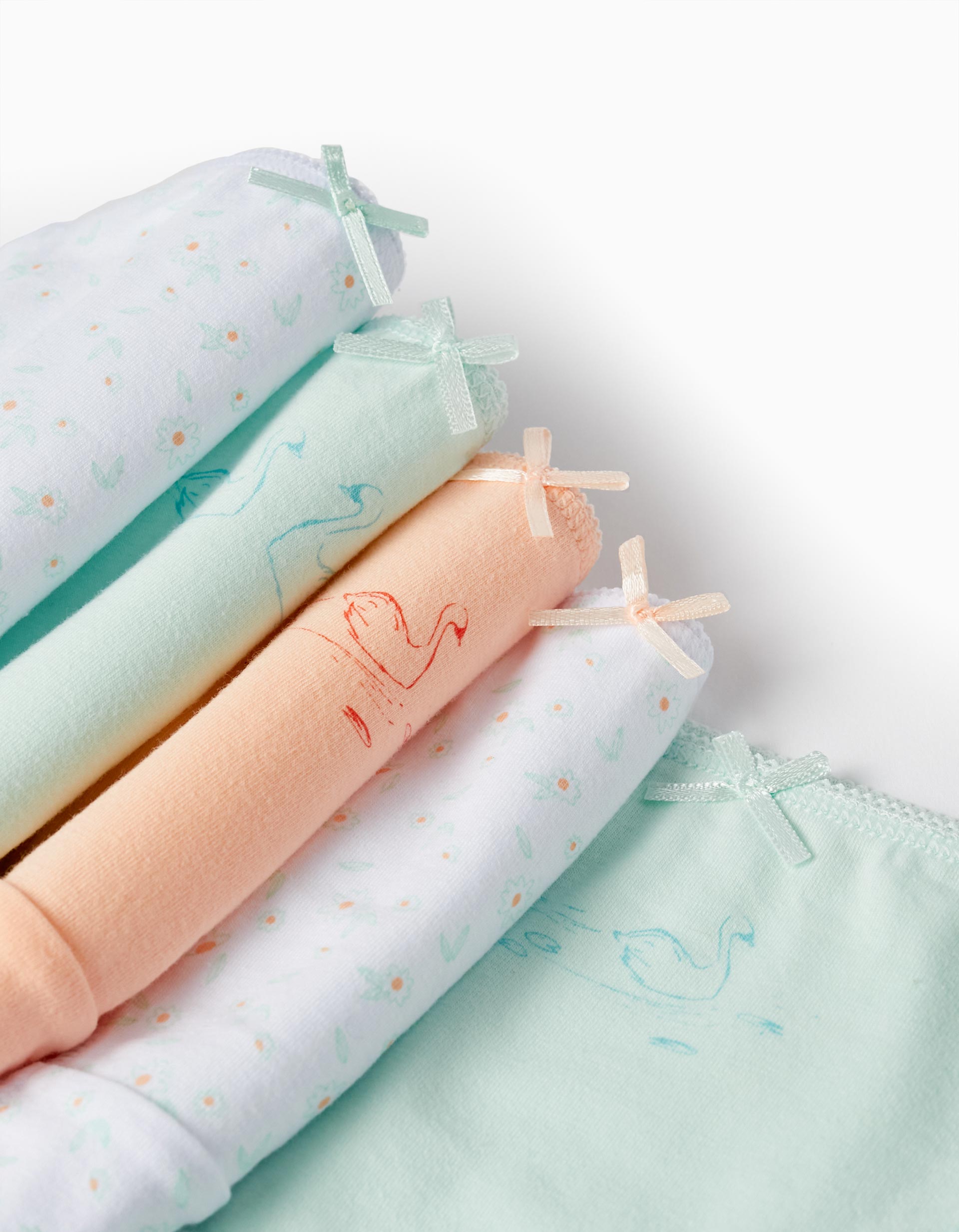 Pack 5 Culottes pour Fille 'Cygnes', Blanc/Menthe/Pêche