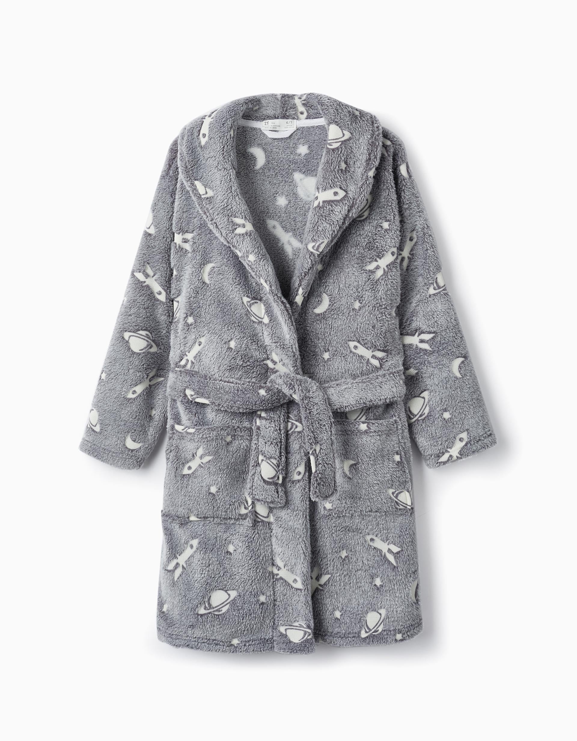 Coral Fleece Robe for Boys 'Space', Grey