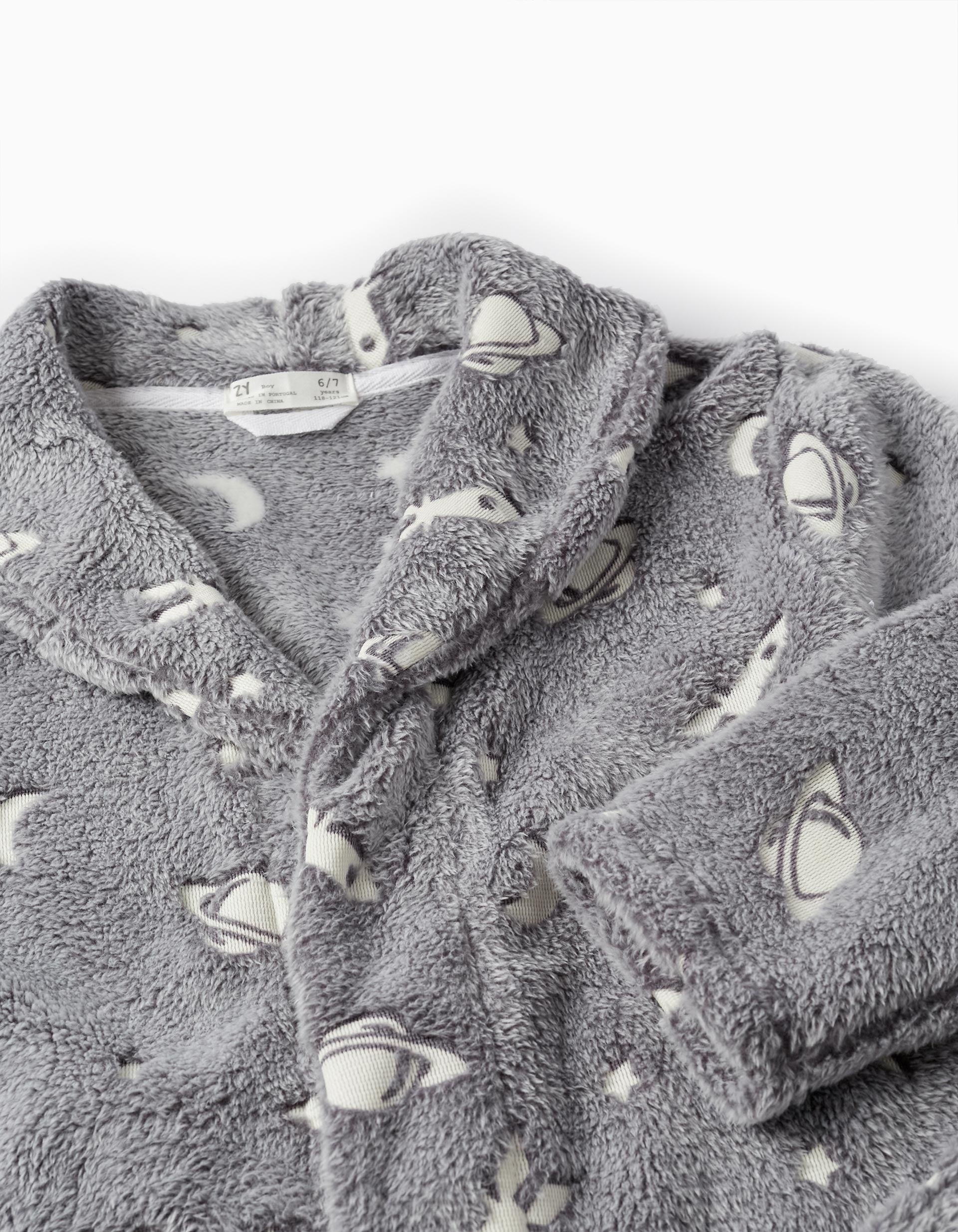 Coral Fleece Robe for Boys 'Space', Grey