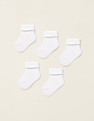 Pack of 5 Pairs of Cuffed Socks for Baby, White