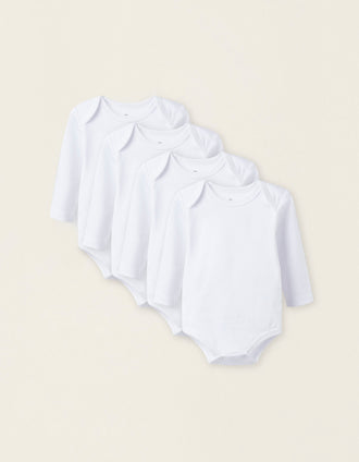 Pack 4 Bodies de Manga Larga para Bebé y Recién Nacido, Blanco