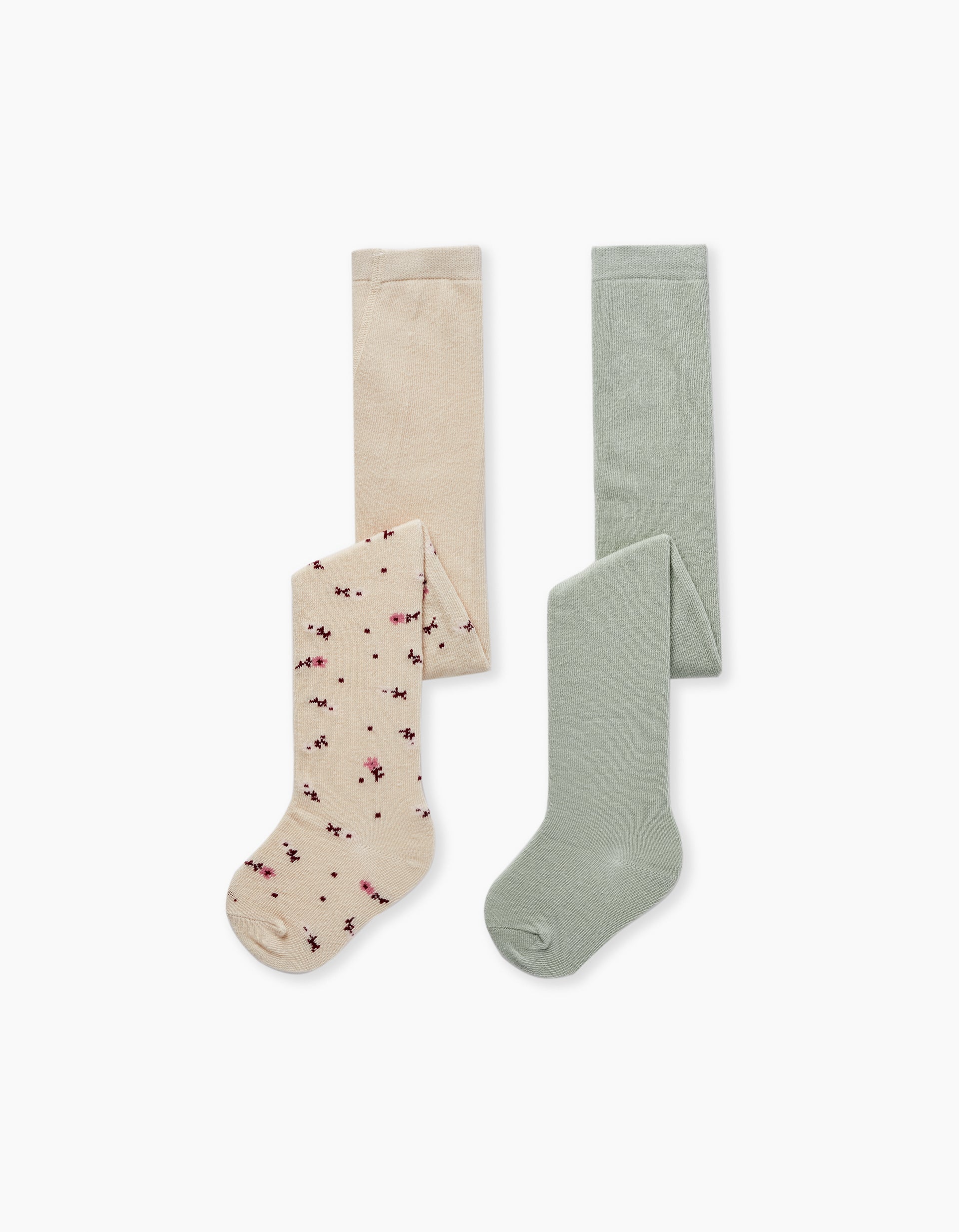 Pack 2 Collants en Maille pour Bébé Fille, Beige/Vert