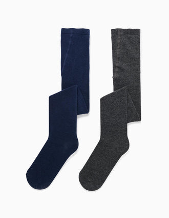 Pack 2 Leotardos de Punto para Niña, Azul Oscuro/Gris Oscuro