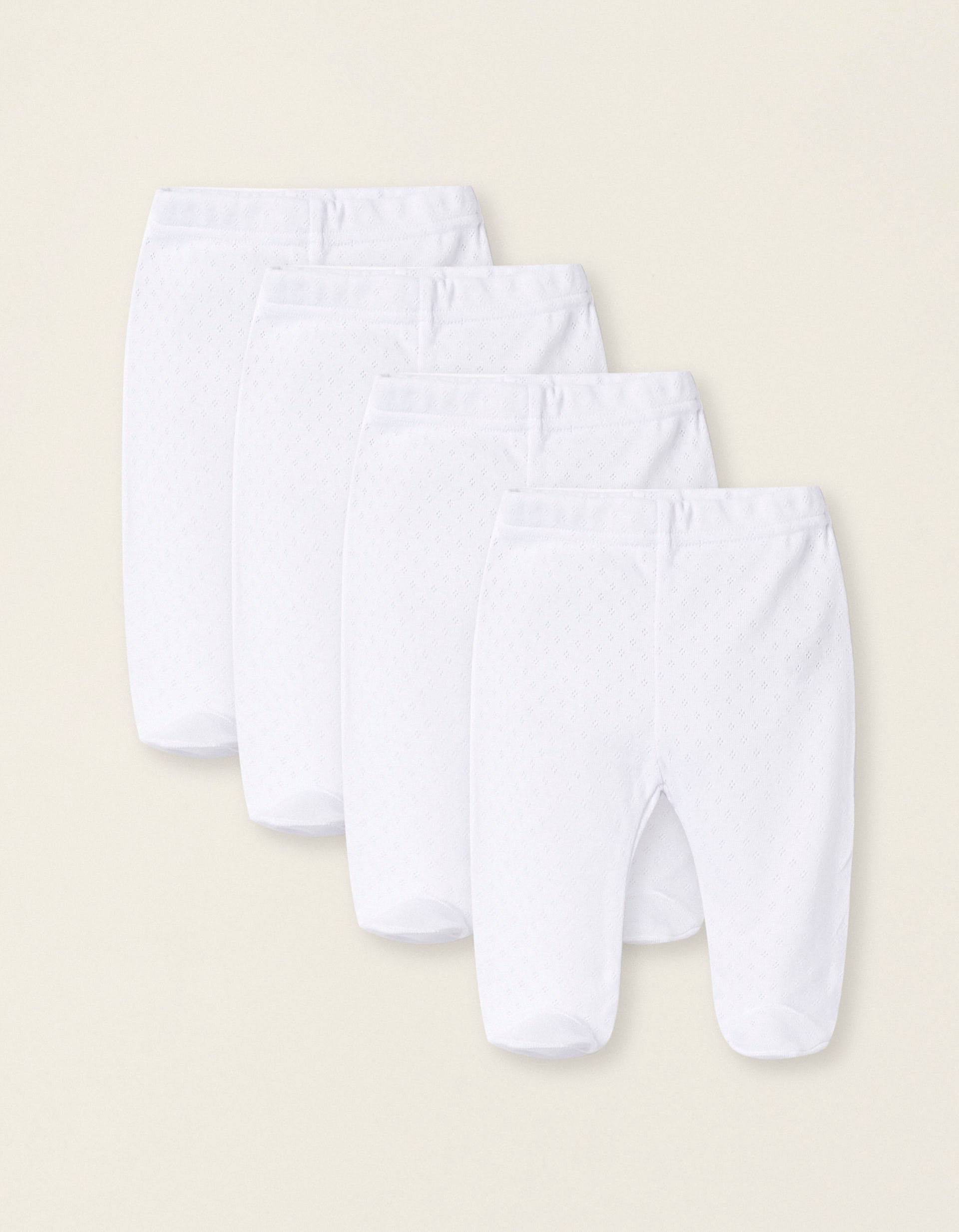 Pack 4 Pantalones de Algodón con Pies para Recién Nacido y Bebé, Blanco