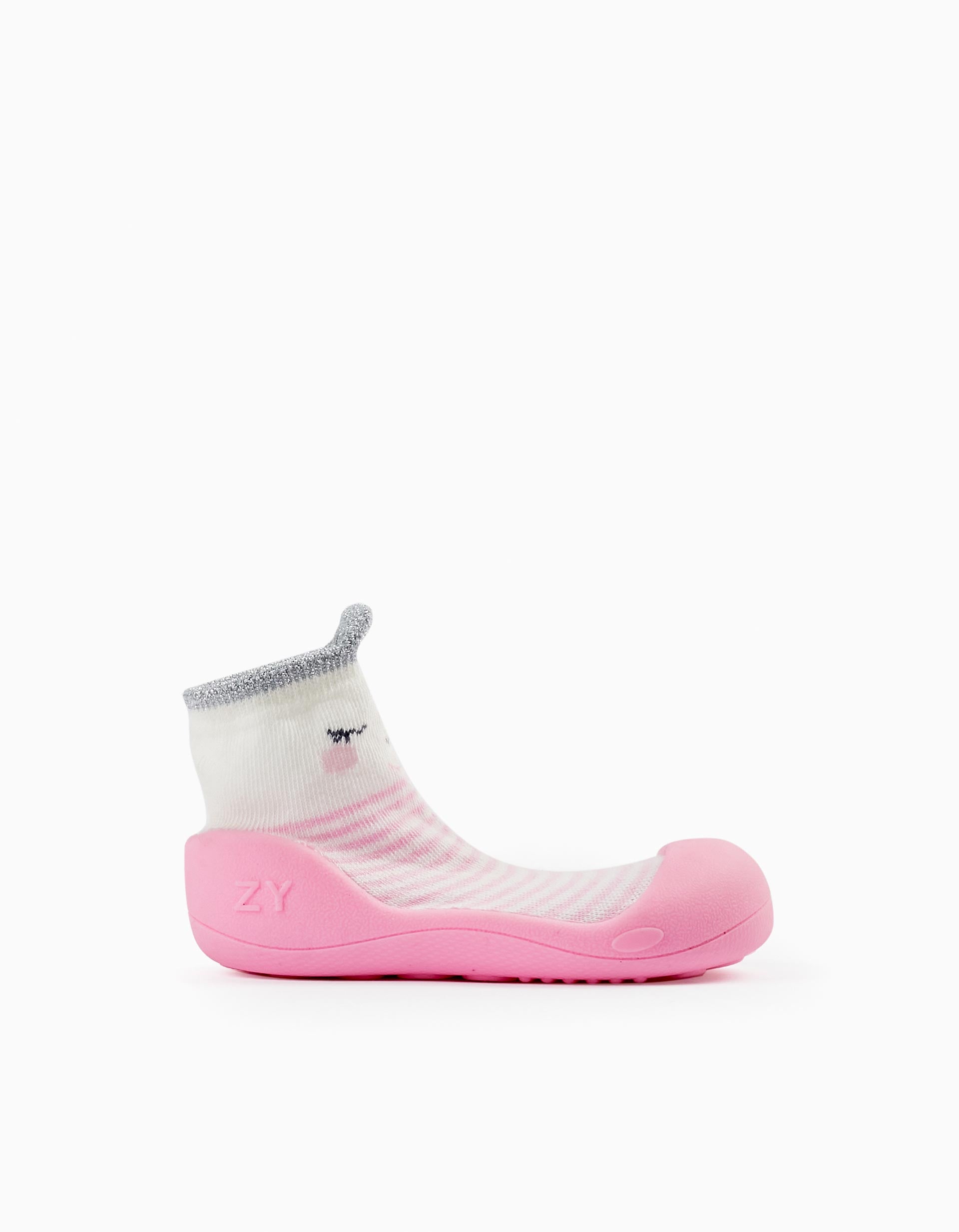 Steppies Chaussons-Chaussettes pour Bébé Fille 'Princesse', Blanc/Rose