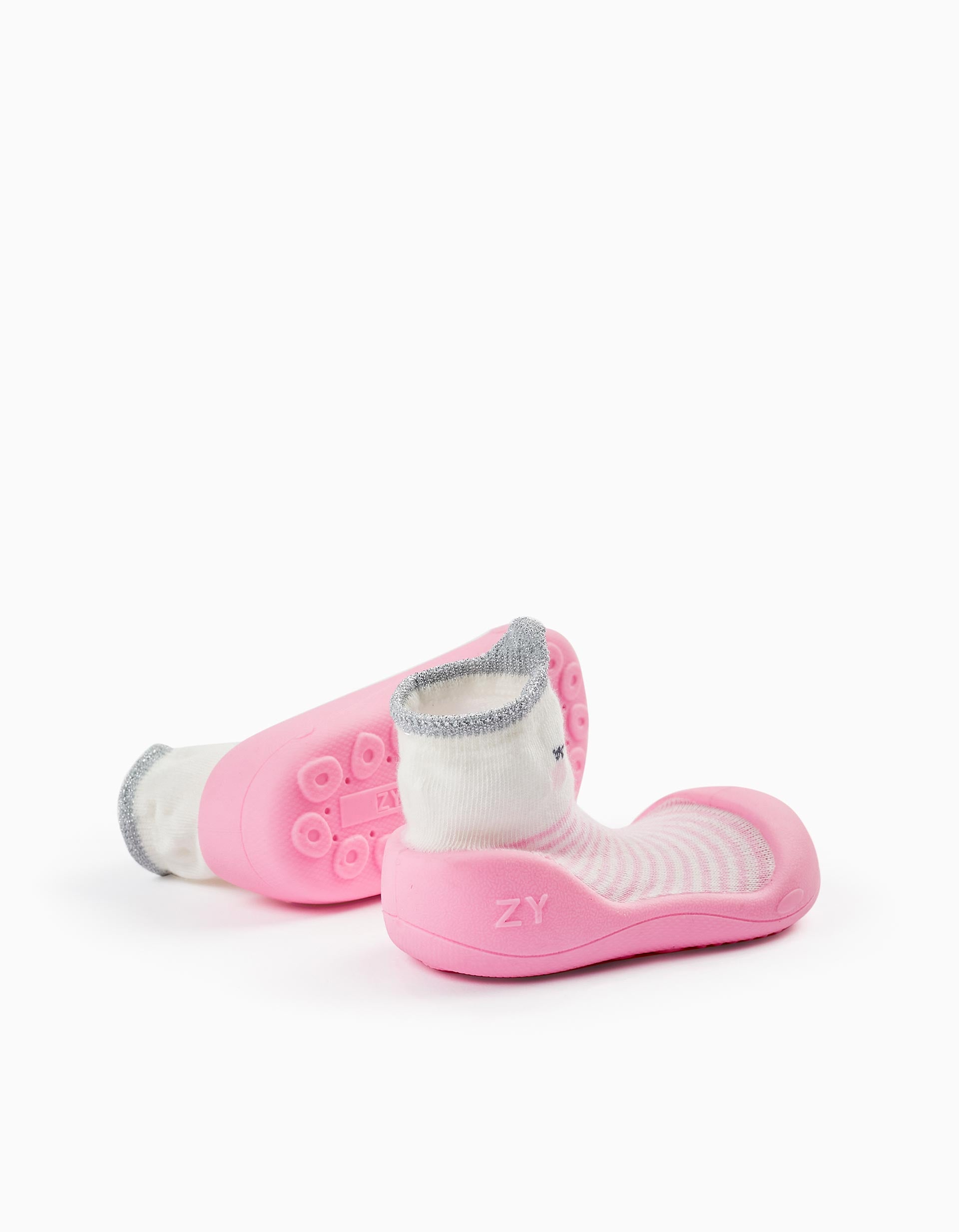 Steppies Chaussons-Chaussettes pour Bébé Fille 'Princesse', Blanc/Rose