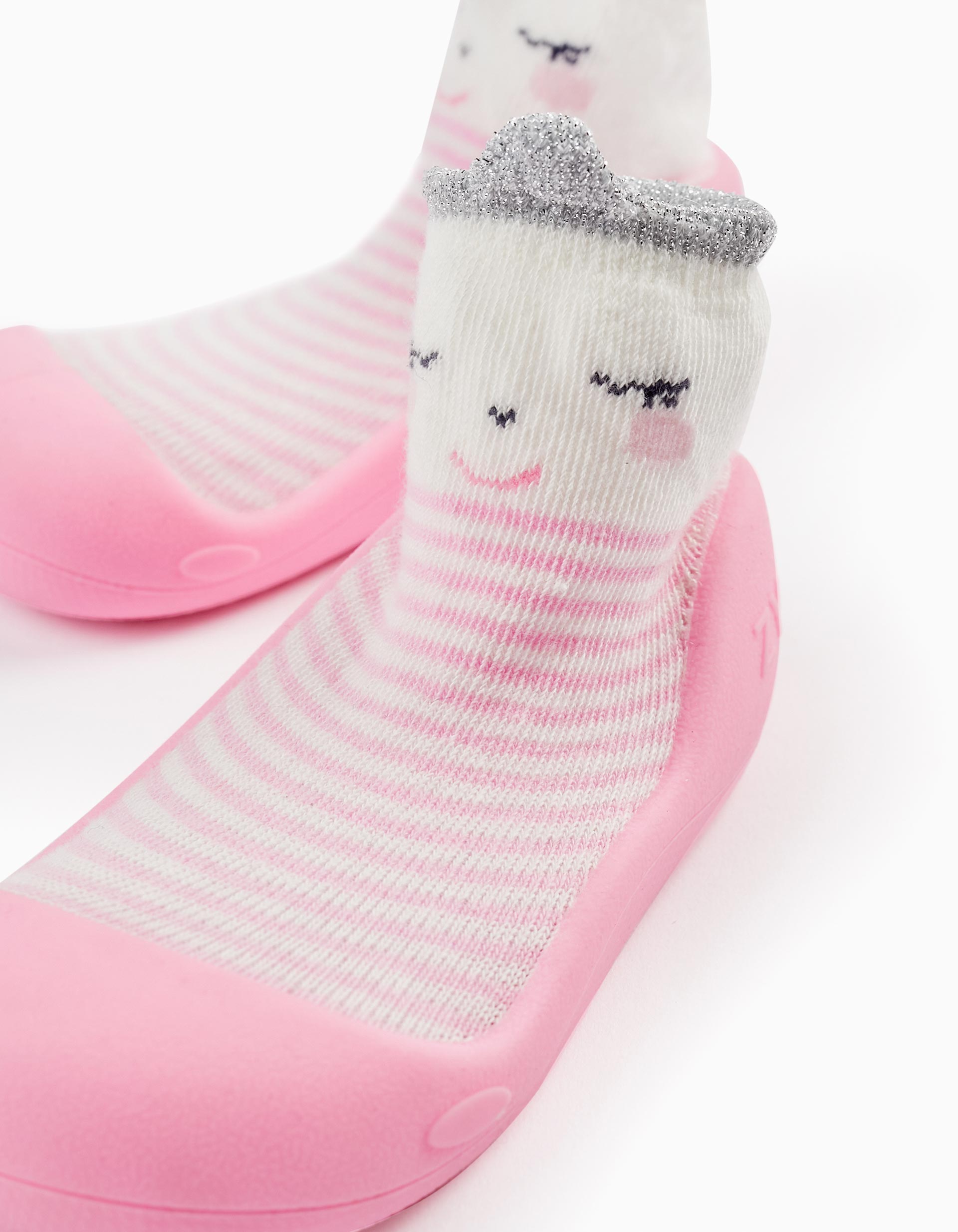 Steppies Chaussons-Chaussettes pour Bébé Fille 'Princesse', Blanc/Rose