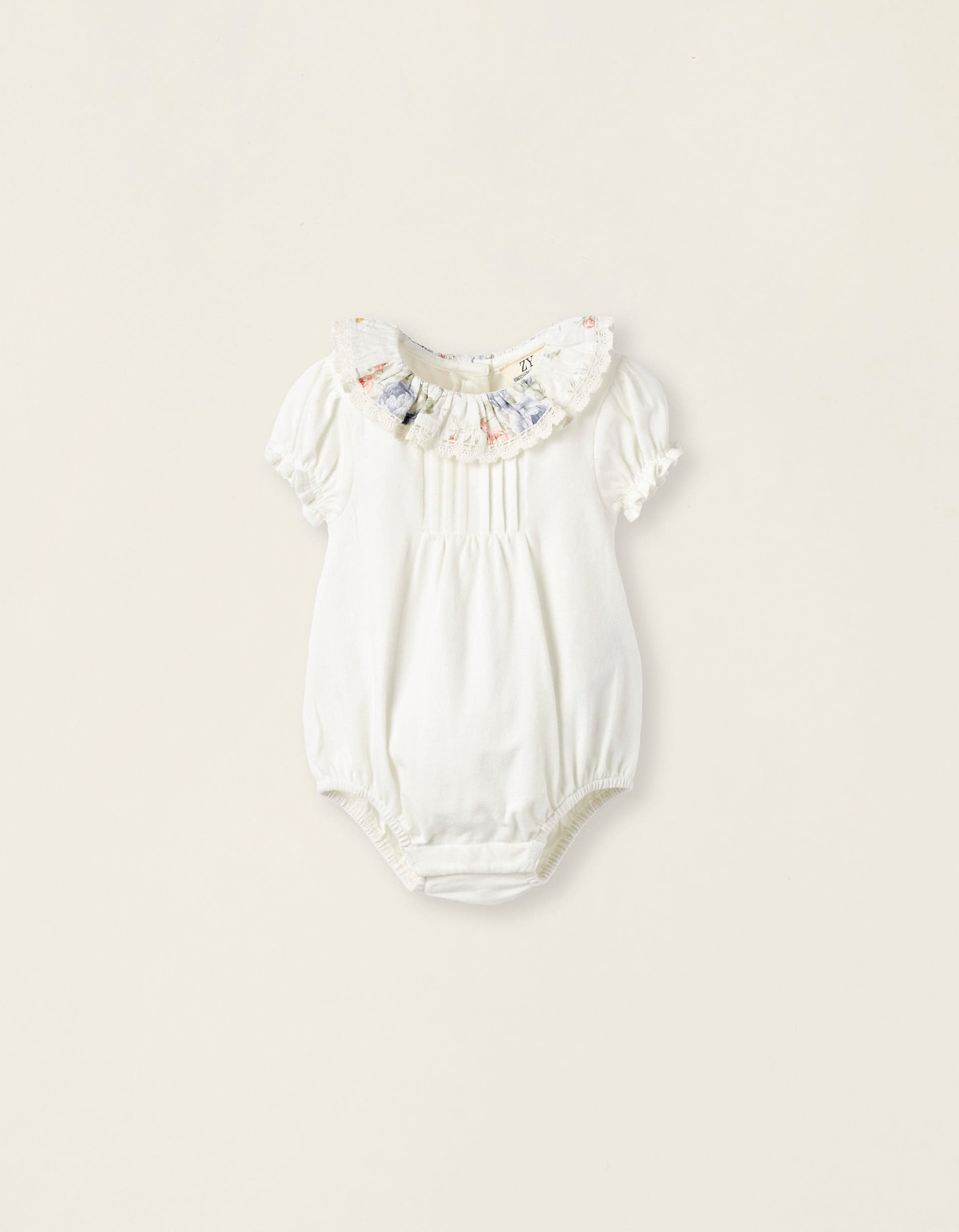 Body en coton avec col floral pour nouveau-né, Blanc