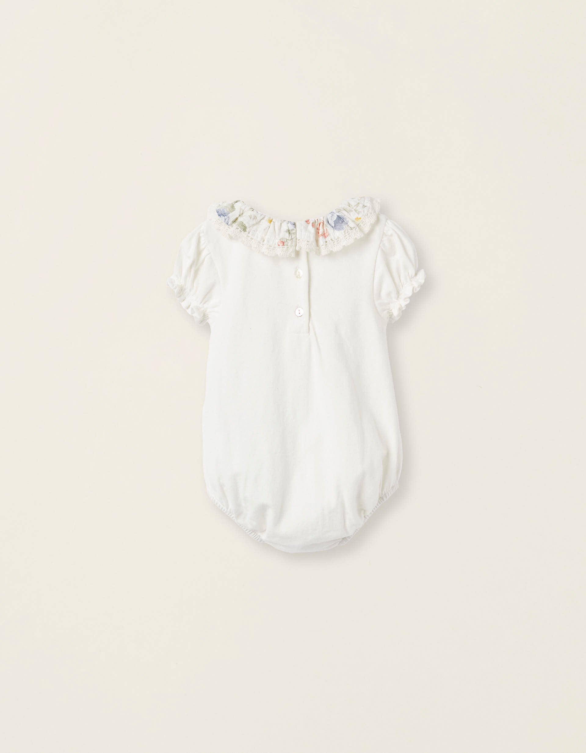 Body en coton avec col floral pour nouveau-né, Blanc