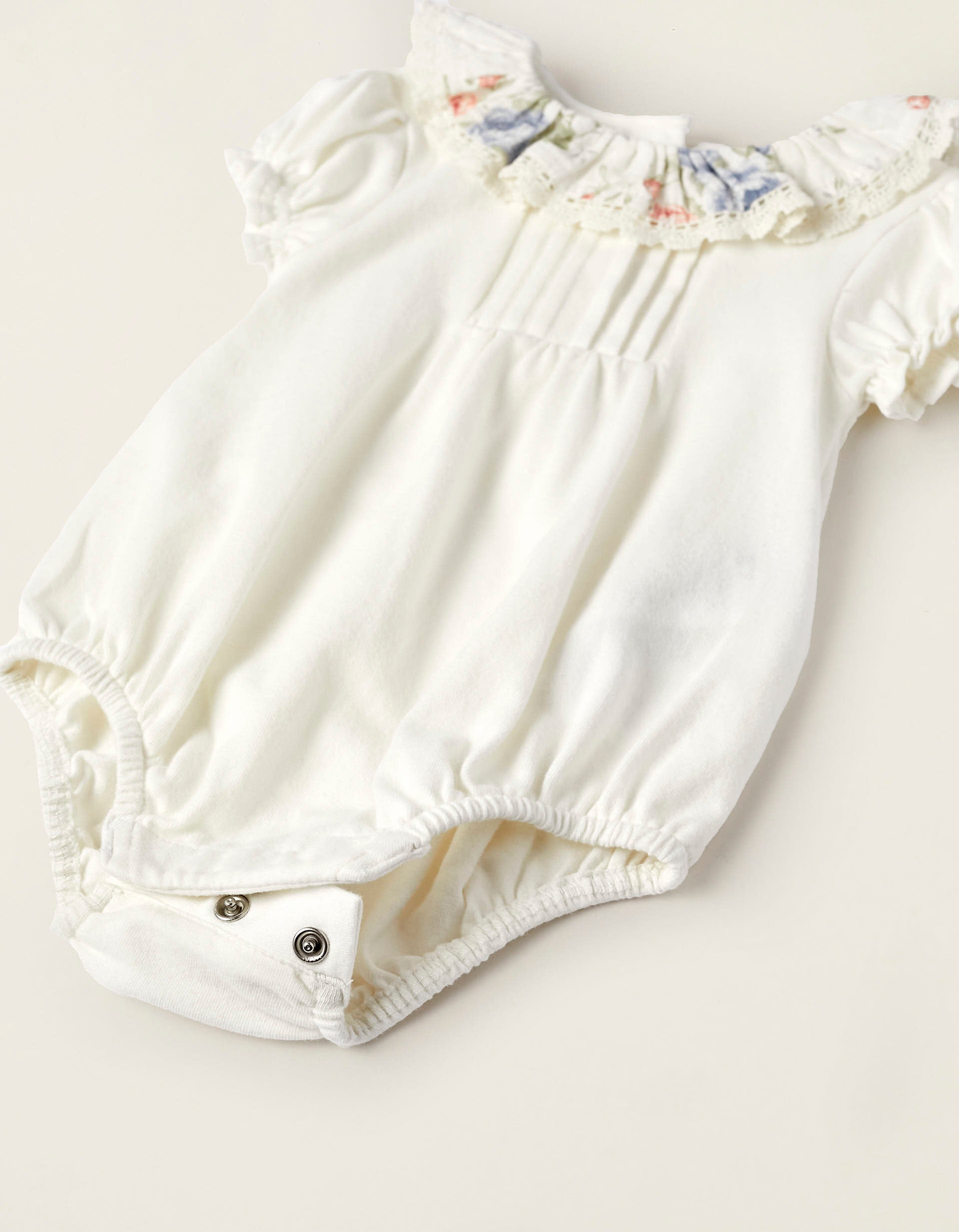 Body en coton avec col floral pour nouveau-né, Blanc