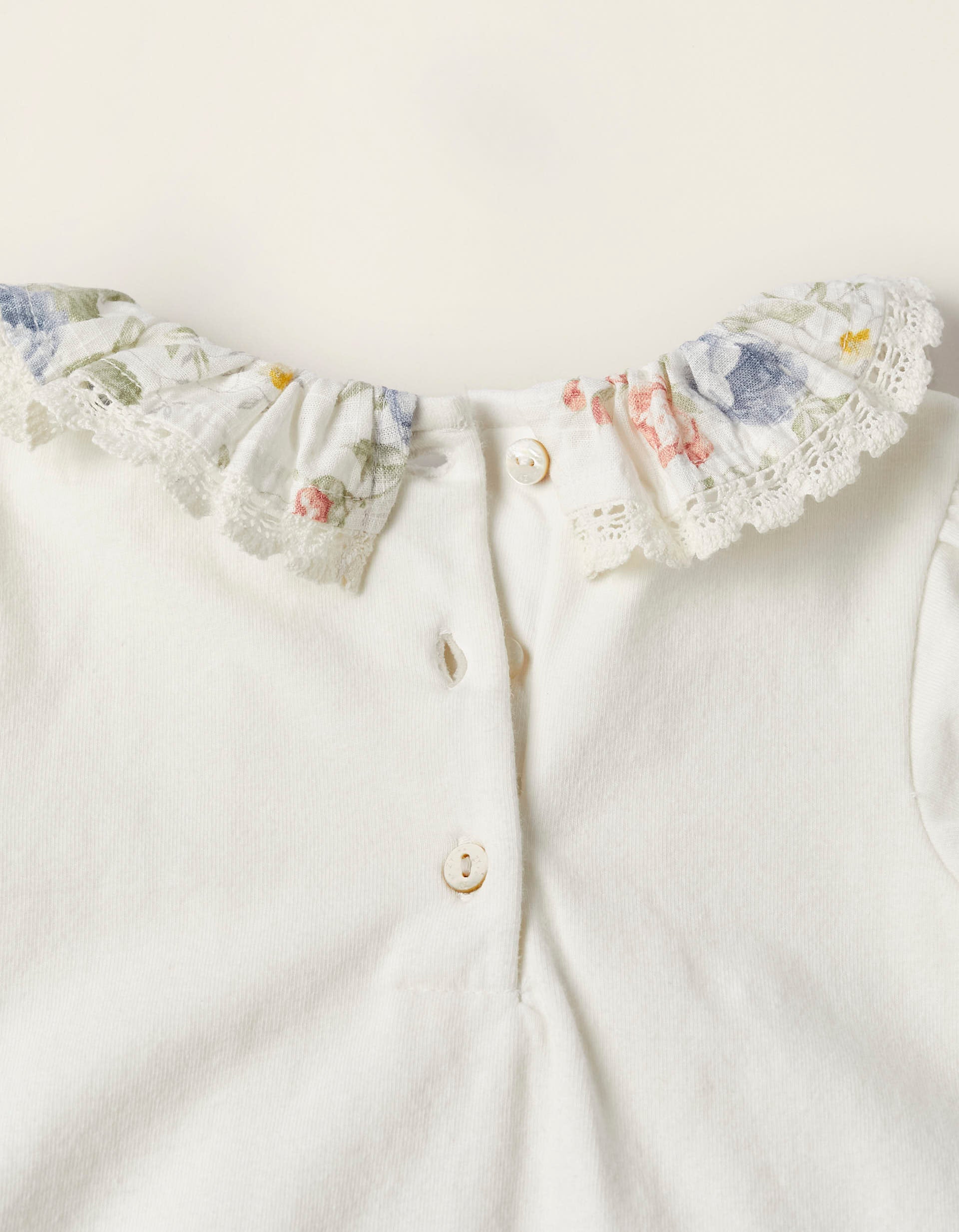 Body en coton avec col floral pour nouveau-né, Blanc