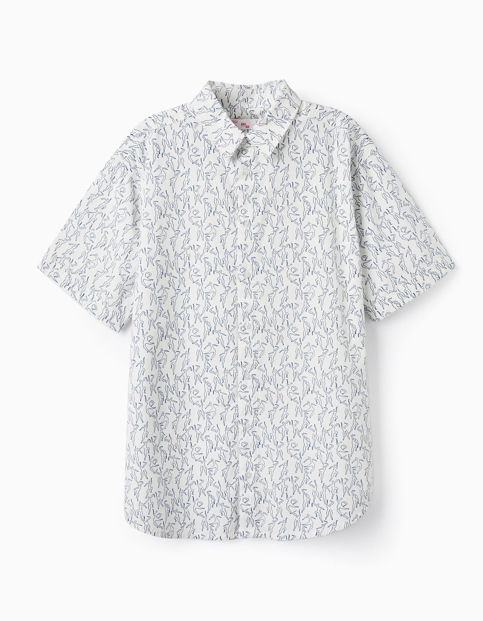 Camisa de Manga Corta en Algodón para Adulto 'You&Me', Blanco/Azul