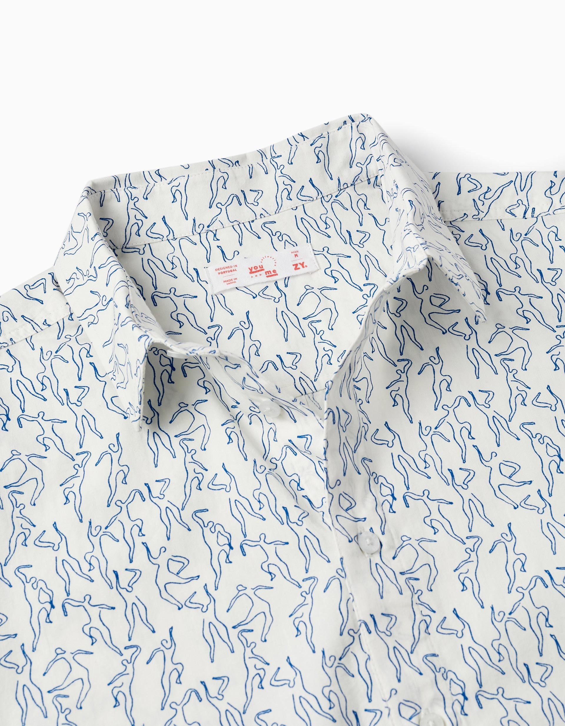 Camisa de Manga Corta en Algodón para Adulto 'You&Me', Blanco/Azul