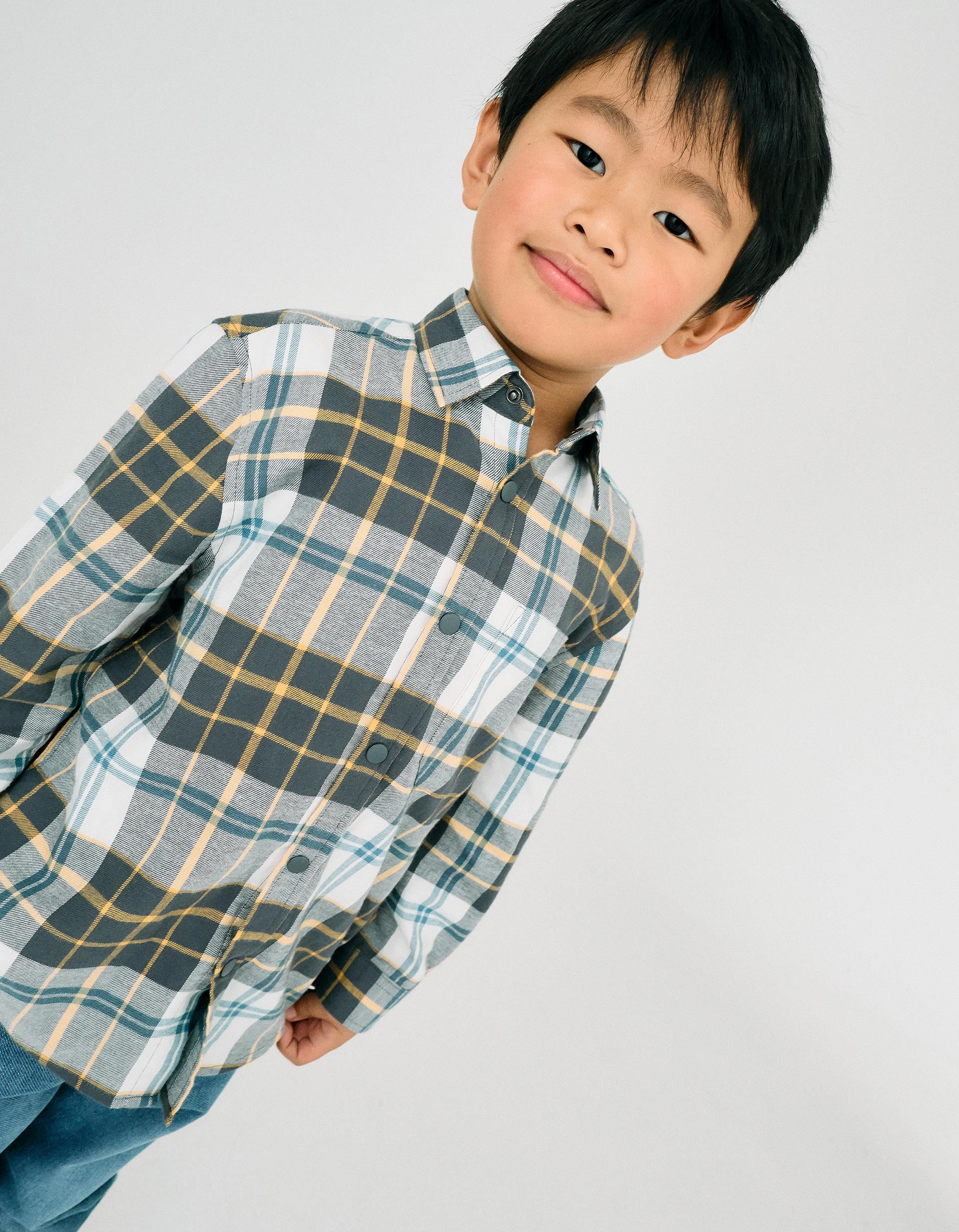 Camisa de Franela con Cuadros para Niño, Gris