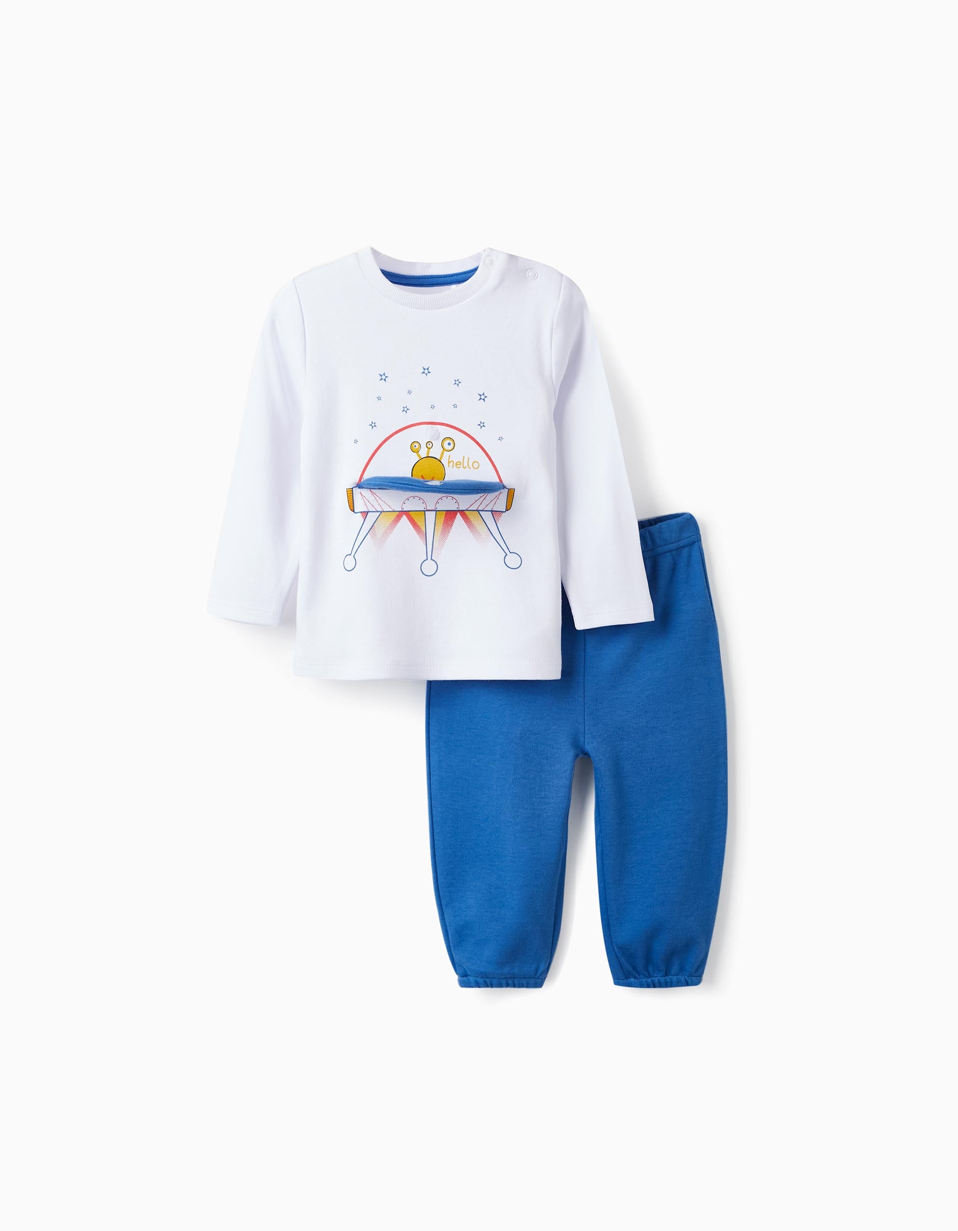 Cotton Pyjamas with 3D Effect for Baby Boys 'Spaceship', White/Blue