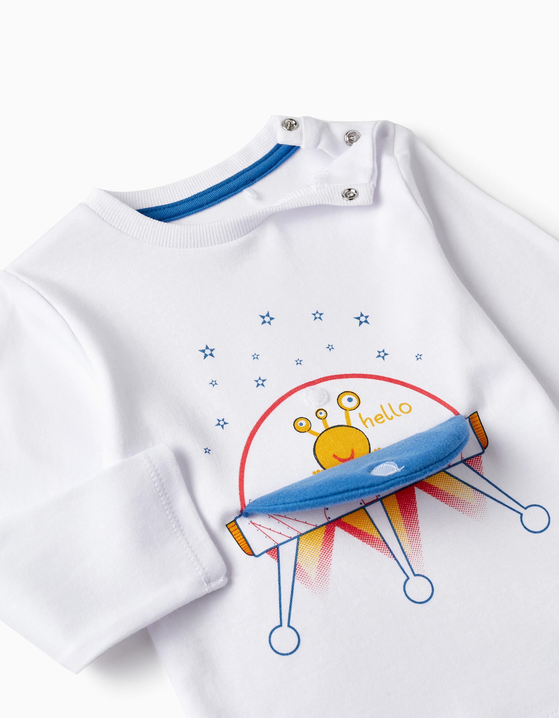 Cotton Pyjamas with 3D Effect for Baby Boys 'Spaceship', White/Blue