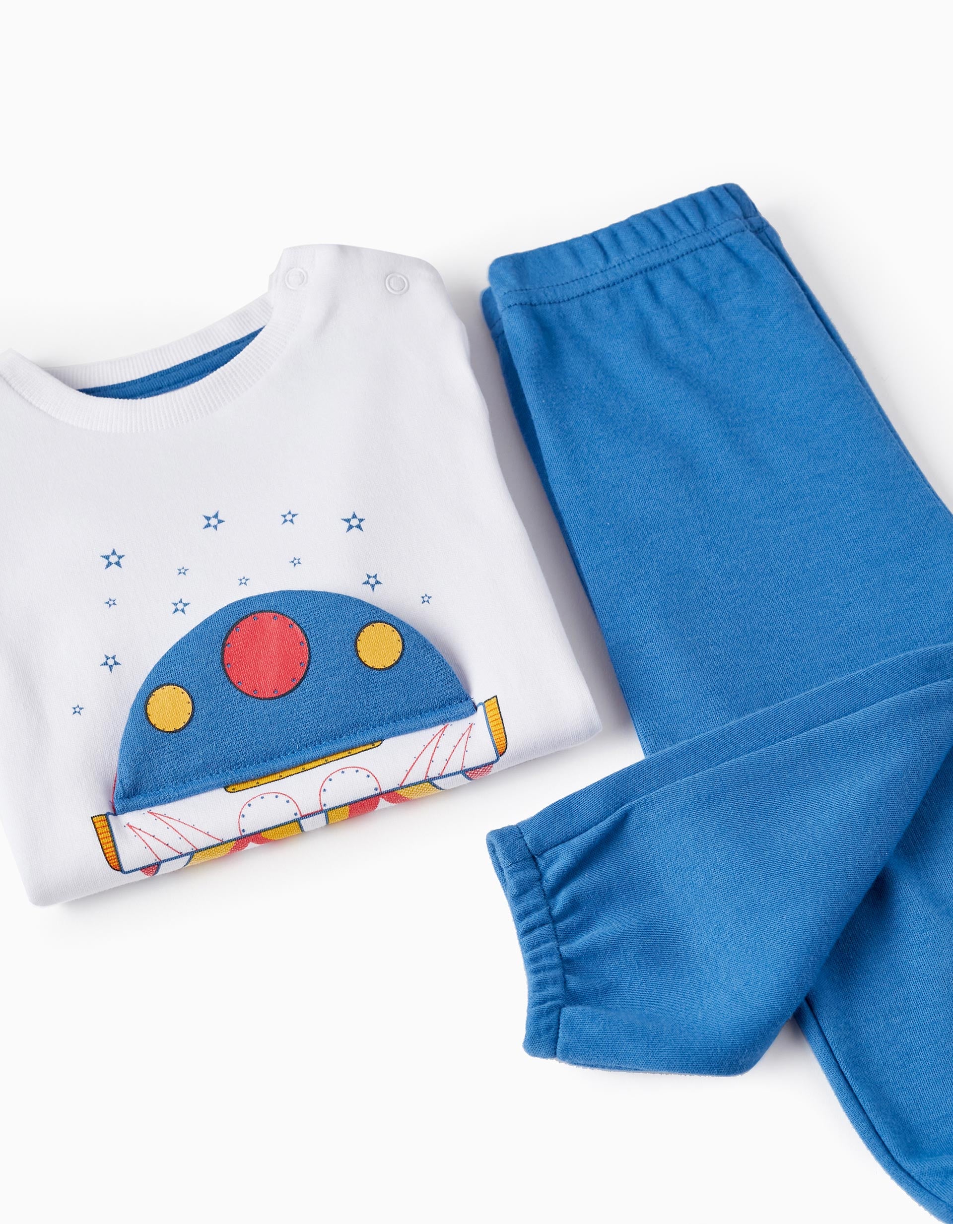 Cotton Pyjamas with 3D Effect for Baby Boys 'Spaceship', White/Blue