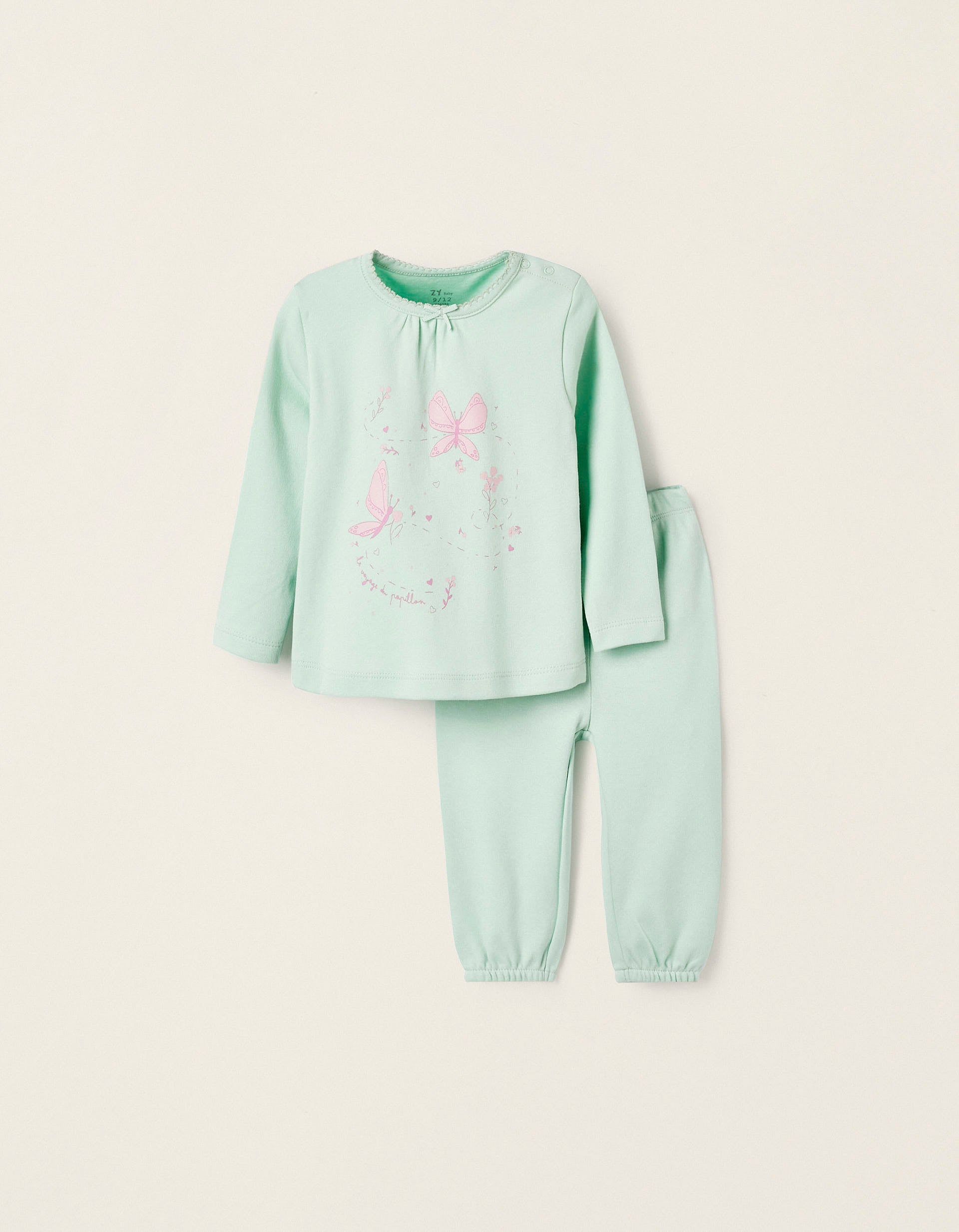 Pijama de Algodón para Bebé Niña 'Butterflies', Verde Claro