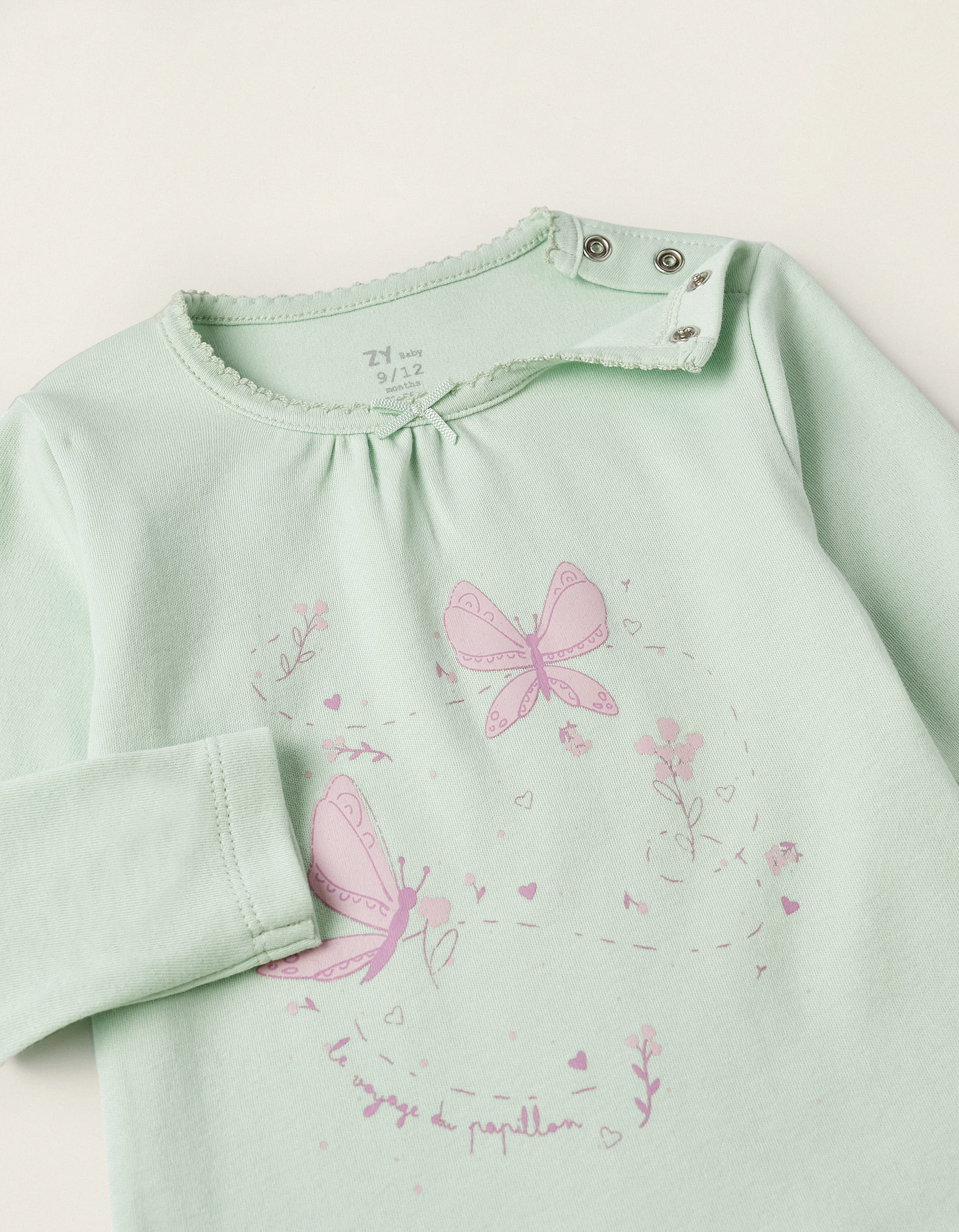 Pijama de Algodón para Bebé Niña 'Butterflies', Verde Claro