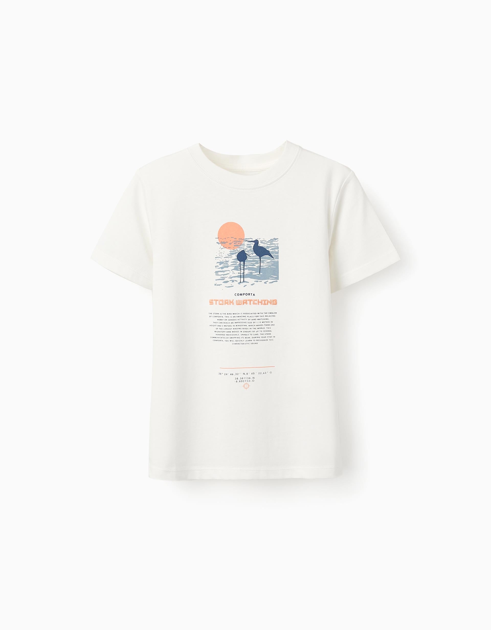 Camiseta de Algodón para Niño 'Cigüeña', Blanco