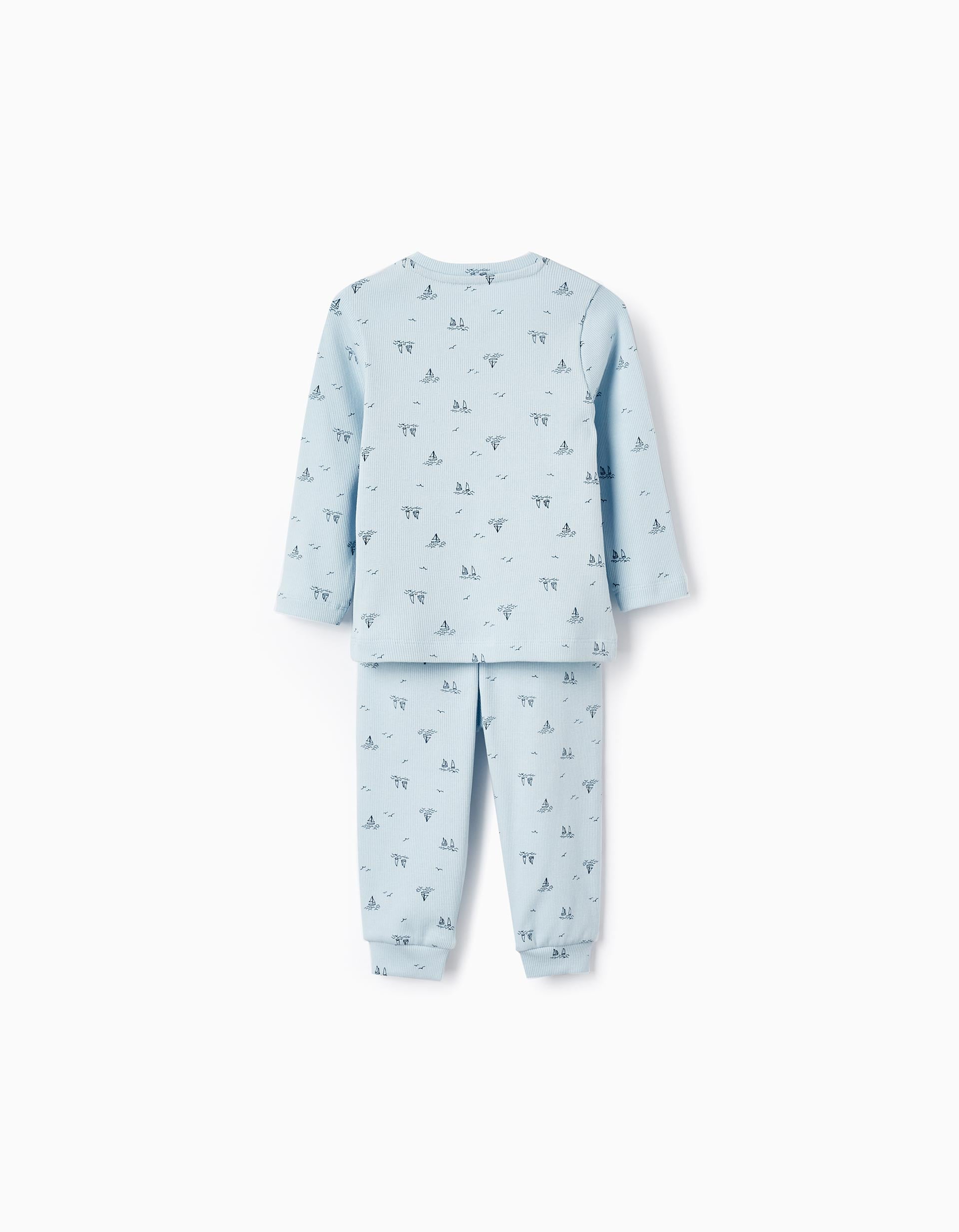 Ribbed Pyjama with Pattern for Baby Boys 'Sailing Boats', Blue