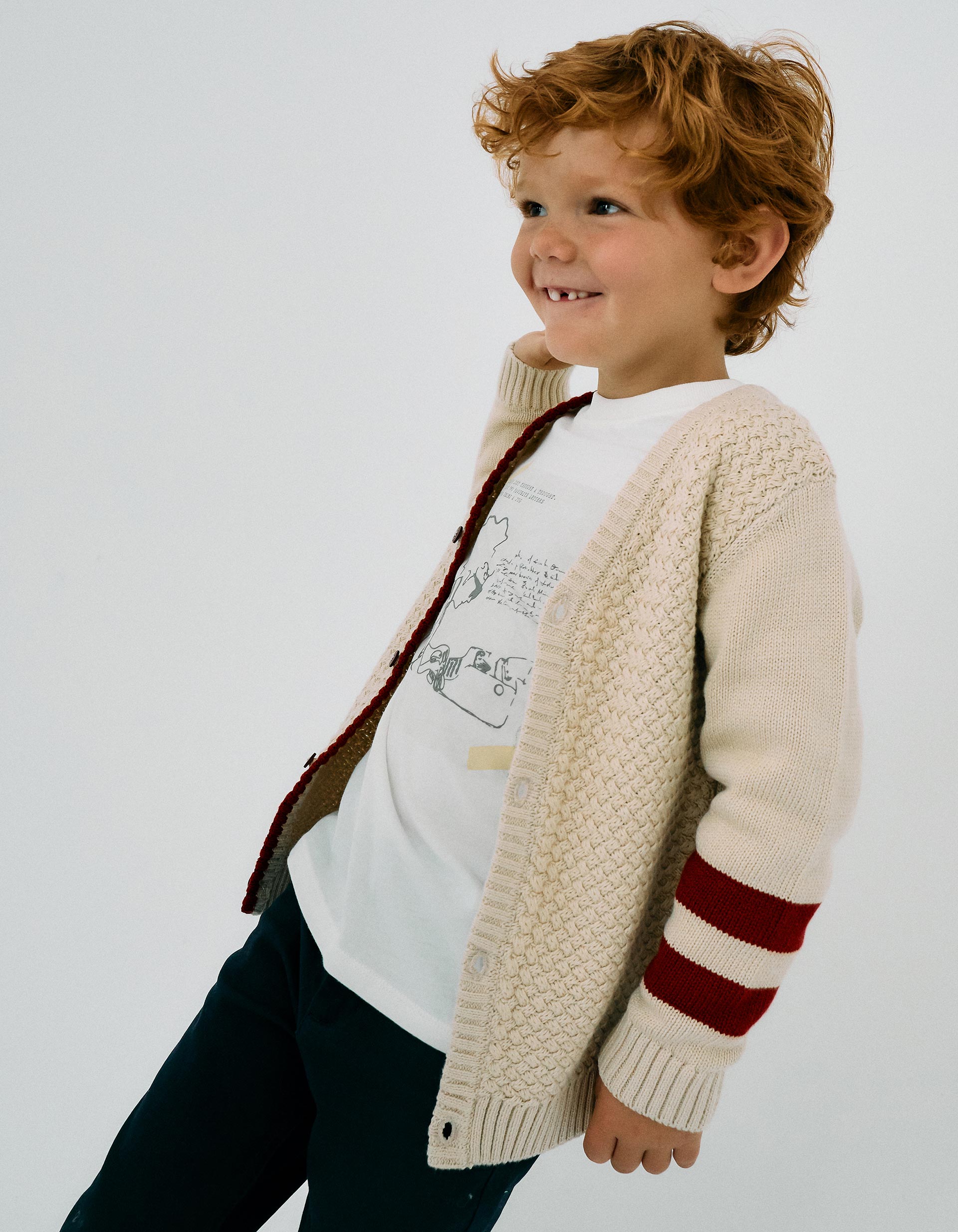 Chaqueta de Punto con Rayas a Contraste para Niño, Beige